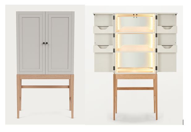 Ardinley Cabinet, marble base, mirrored Back and illumiated.